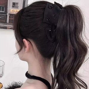 Womens Satin Hair Clip Hepburn Style Backplate Hair Temper Bow Shark Clip
