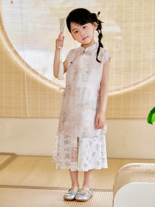 Xiziwen Girls Cheongsam Dress New Chinese Style Summer Thin Childrens National Trend New Langting Polyester Fiber 100%