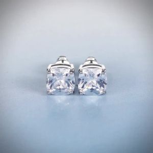 Huitan Cushion Cut Crystal Cubic Zirconia Stud Earrings Women Simple Versatile Ear Piercing Accessories Best Gift Trendy Jewelry