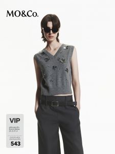 MO&Co. | Rock Style Mirror Beads and Diamonds Wool Knit Sweater