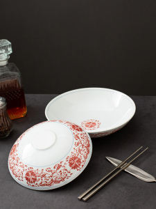 Commercial Use Underglaze Ceramic Plate Creative Business Dining Utensils Wide Mouth round Dish Soup Plate Stir Fry Dish Cold Dish Plate