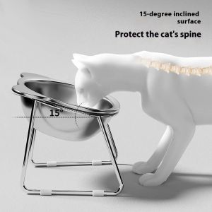 Durable Elevated Cat Bowl Holder Stainless Steel - Easy Clean Neck Support Raised Food Dish Anti-Spill Water Bowl