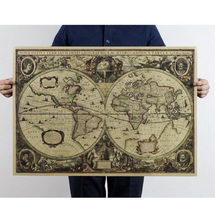 Retro World Map Nautical Ocean Map Vintage Kraft Paper Poster Wall ...