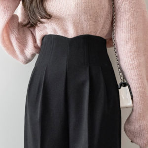 กางเกงขายาวทรงตรงเอวสูงสำหรับผู้หญิง กางเกงขายาวทรงหลวมสีดำ ซิปหลัง ทรงสลิมฟิต กางเกงขายาวสไตล์ฮาเร็ม ฤดูใบไม้ร่วง 2022