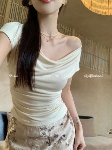 SHAXU | Off-Shoulder Apricot Short Sleeve T-Shirt