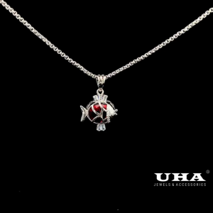 M1745 Mặt và dây chuyền nữ hình con cá đính đá màu phong thủy cao cấp UHA