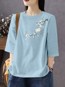 เสื้อยืดแขนสั้นผ้าฝ้ายหลวมสไตล์เกาหลีสำหรับผู้หญิง ทรงเข้ารูป ปกโปโล ความยาวปกติ เสื้อตัวบน ฤดูร้อน 2024 แขนสั้น 5 ส่วน