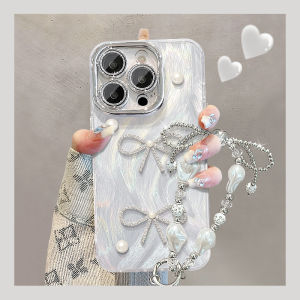 New Womens Summer Apple 16 pro Phone Case Pearl Butterfly Knot Bracelet Full Cover Lens Film Creative Silicone Protective Shell