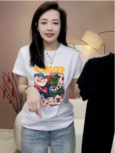 White Short Sleeve Womens American Style Summer New Casual Print Pure Cotton Loose round Neck T-shirt Trendy Top