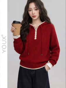 YOUXIANG | Áo Hoodie Nửa Mở Màu Đỏ Cho Phụ Nữ Tết Nguyên Đán