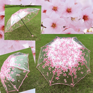 1 trendy edge retro transparent umbrella - three-fold transparent folding umbrella -PVC material suitable for travel photograph