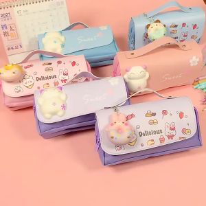 Kotak Pensil Case Aesthetic Squishy 3D || Pensil Case Kartun Lucu Karakter Bear Donut Cat || Kotak Pensil Anak-Anak Siswa Berkapasitas Besar Dengan Dekompresi Multi-fungi