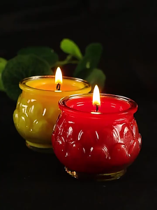 Wholesale24 10PCS Hours Smokeless Candle Lotus Shape Glasses Veg Oil Praying Butter lamp Candle