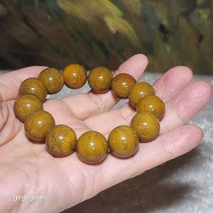 Gegegems Collection 16mm Premium Madagascar Petrified Wood brownish yellow natural pattern bracelet [Natural Crystal]