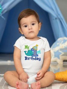 Baby Birthday Onesies -My 1st Birthday Whale Balloon