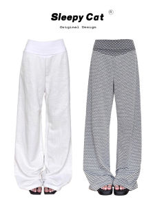 Huffnpuff Womens High Waist Wide Leg Pants Summer New Style Cotton Linen Straight Cut Long Trousers Lazy Flip Waist White