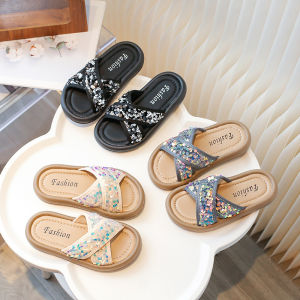 Girls Summer Casual Slip-On Sandals Soft Bottom Anti-Slip Glitter Beach Shoes Childrens Fashion Leisure Slippers