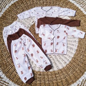 3 Setelan Baju Panjang Bayi Seri Coklat Motif Terbaru Set 6 Pcs Bayi Baru Lahir Lembut Tebal Perempuan dan Laki Laki Perlengkapan Bayi Baru Lahir Lengkap Komplit Set Peralatan Lahiran Newborn Murah Termurah Terlaris Grosir Anak 0 3 Bulan Celana Panjang
