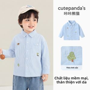 CUTEPANDAS | Áo Sơ Mi Dệt Kim Phong Cách Học Đường Có Sọc Thời Trang Dành Cho Trẻ Em
