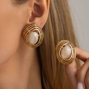Ingemark | Ingemark Unique Punk Oval Resin Stud Earrings for Women Creative Vintage Hollow Metal Earrings 2026 New Party Jewelry Accessorie
