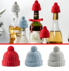 VOVA Silicone Wine Stoppers Funny Knitted Beanie Wine Caps Reusable Wine Saver Bottle Sealer Airtight Plug Dishwasher Safe Wine Cork