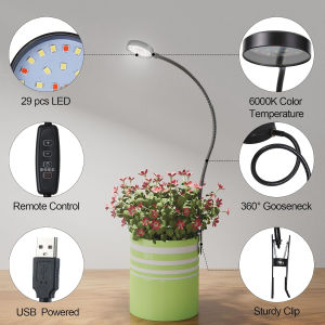 USB LED Grow Light 6000K Full Spectrum Pot Plant Light 5V Gooseneck Clip-on Plant Lamp With Dimmable Auto ON/Off 4/8/12/18Hours
