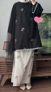MARIA KURUNG Ibu Anak Sedondon Family Raya Budak Perempuan Kurung Sulam KIDS 6-12 Years Muslim Set Baju Raya Sulam 2025