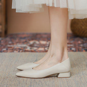 Leather Pointed Toe High Heels Women Low Heel Comfortable Shoes Spring New Style Summer Soft Leather Not Tired Foot Single Shoes