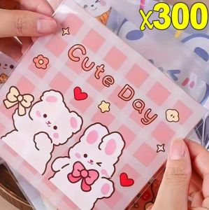 กระเป๋าใส่ลูกกวาดการ์ตูนมีกาวในตัว300/100ชิ้นกระเป๋าขนมคุกกี้หมีน่ารักสำหรับถุงใส่บิสกิตของขวัญวันเกิดงานแต่งงาน