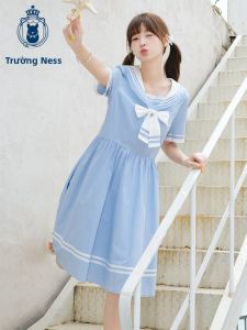niffeilu | Đầm Phong Cách Thuỷ Thủ Bằng Cotton
