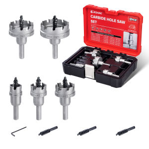 EZARC 9PCS Tungsten Carbide Hole Saw Kit 7/8"–2" Hole Saw Set with Pilot Drill Bits & Hex Key for Stainless Steel and Hard Metal