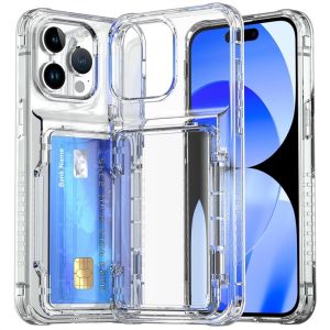 Transparent Clear Card Holder Case For iPhone 16 Pro Max/16 Plus/16 Pro/16 15 Pro Max 15 14 13 12 11 Pro Max Shockproof Case Cover with Phone Stand For iPhone 16 Pro Max Accessories