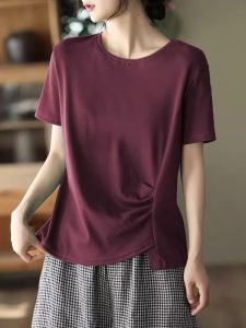 New Summer Cotton Short Sleeve T-Shirt Casual Loose round Neck Health Ring Versatile Comfortable Breathable Sportswear Accessory