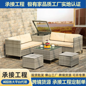 Outdoor Wicker Sofa Villa Garden Courtyard Living Room Wicker Chair Tea Table Sun Protection Waterproof Furniture Combination