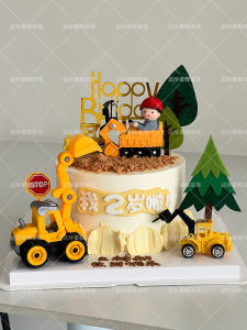 Boys Birthday Cake Decoration Digger Crane Ornament Toy Car Pushing Earthmover Festive Celebration Supplies Accessories
