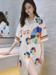 Váy Ngủ Lụa Băng Ice Silk Cho Nữ Mùa Hè Mỏng Tay Ngắn Cỡ Lớn Rộng Rãi Gợi Cảm Váy Sơ Mi Đồ Ngủ Lụa Thật