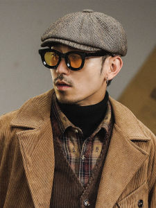 Retro British Gentlemans Beret Hat Mens Painter Newsboy Cap Flat Brim Octagonal Hat for Young Men Street Style Spring Season