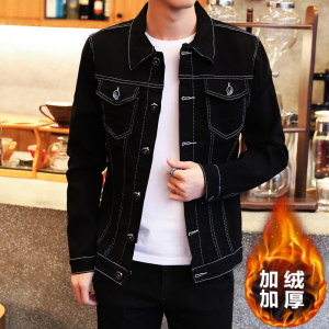 Mens Slim Fit Fleece Lined Thickened Denim Jacket Autumn Winter Fashionable Cotton Clothes Korean Style Workwear Coat