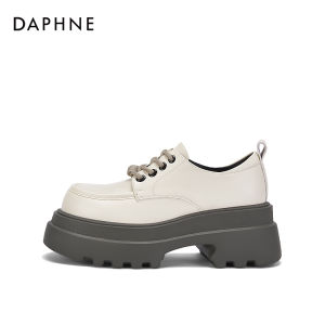 Daphne Womens Thick Heel Heightening Loafers Spring 2025 New British Style Retro Leather Shoes College Style Single Shoes