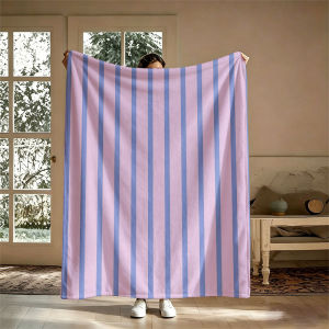 BILIBILI | Lavender Blue Stripes Flannel Blanket Perfect for Sofa Office Bed Travel Sleep Read Relax Camping Four Season Use