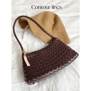 Contourlines Turtleneck Garden French Reticulated Woven Single Shoulder Underarm Bag Vintage Artistic Style Soft Handle