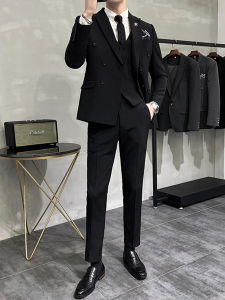 ชุดสูทกระดุมสองแถวสำหรับผู้ชายชุดออกงานแต่งงานชุดสูทเจ้าบ่าวเข้ารูปดูแพงสำหรับผู้ชายอินเทรนด์ลำลองสไตล์อังกฤษไซส์ใหญ่