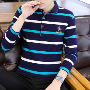 Áo Thun Polo Dài Tay Kẻ Sọc Cổ Bẻ Thường Ngày Mùa Thu Dành Cho Thanh Thiếu Niên Cotton Co Giãn Thoải Mái Thoáng Khí Phong Cách Công Sở