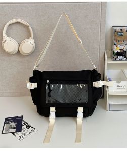 INS Style Niche Style Messenger Bag Female Junior High School Large Capacity Student Bar Cartoon Backpack Female College Student Shoulder Bag for Class