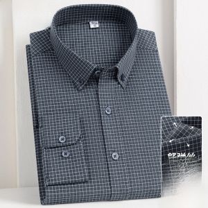 HENGYUANXIANG | Iron-Free Anti-Wrinkle Long Sleeve Shirt Mens Autumn Business Classic Small Grid Pattern High End Dad Shirt Standard Fit Youth Fashion