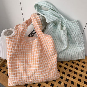 Summer New Arrival Mint Green Gingham Canvas Bag Ins One-Shoulder Candy Color Artsy Easiest for Match Fairy Style Bag
