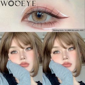 WOOEYE 1 Cặp Kính Áp Tròng Màu Xám Tự Nhiên Mắt To Màu Nâu Dùng Một Năm Chất Liệu HEMA Dành Cho Nữ