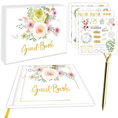 SG Western Styles Wedding Guest Book Set Blank Sign-in Album with Elegant Gold Foil Cover