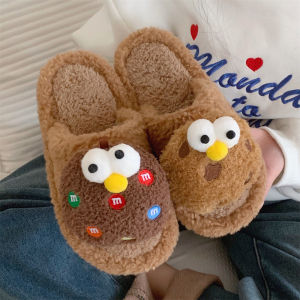 Warm Anti-slip Indoor Home Plush Slippers Winter Fun Cute Dog Cartoon Cotton Slippers Women Low Heel Flat Bottom PVC Outsole
