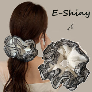 ยางรัดศีรษะนุ่มยืดหยุ่นขนาดใหญ่มัดผมลูกไม้หรูหราสไตล์ฝรั่งเศสสำหรับผมหนาผู้หญิงหญิงสาว